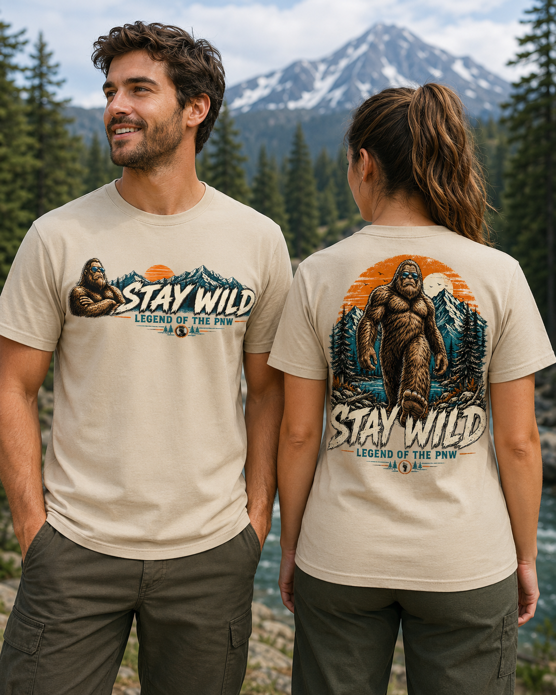 Stay Wild Bigfoot T-Shirt – Legend of the PNW Front & Back Tee