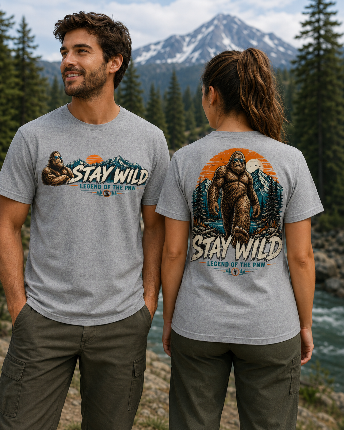 Stay Wild Bigfoot T-Shirt – Legend of the PNW Front & Back Tee