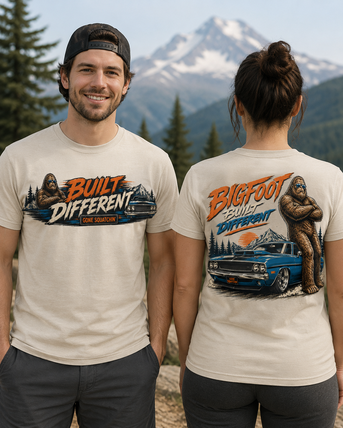 Built Different Bigfoot & Muscle Car T-Shirt – Front and Back Design