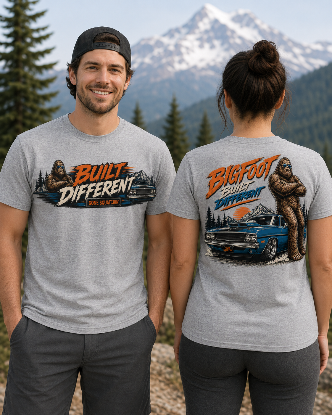 Built Different Bigfoot & Muscle Car T-Shirt – Front and Back Design