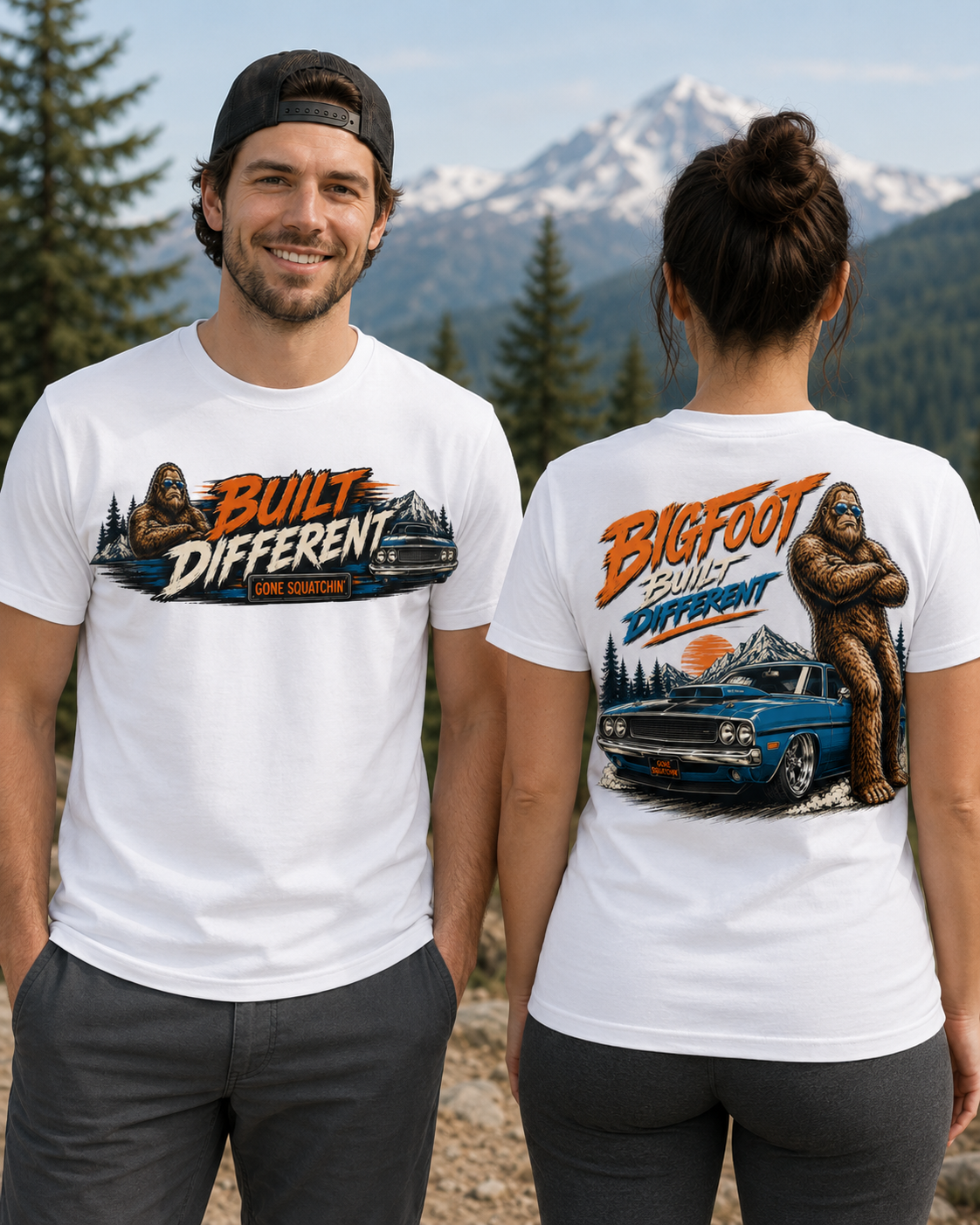 Built Different Bigfoot & Muscle Car T-Shirt – Front and Back Design