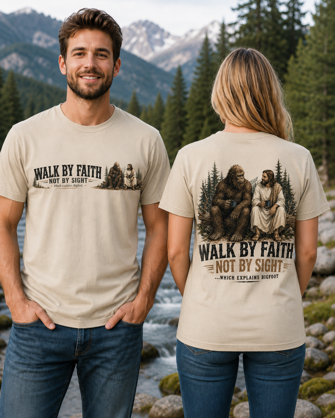 Walk by Faith Bigfoot & Jesus T-Shirt | Funny Christian Sasquatch Tee