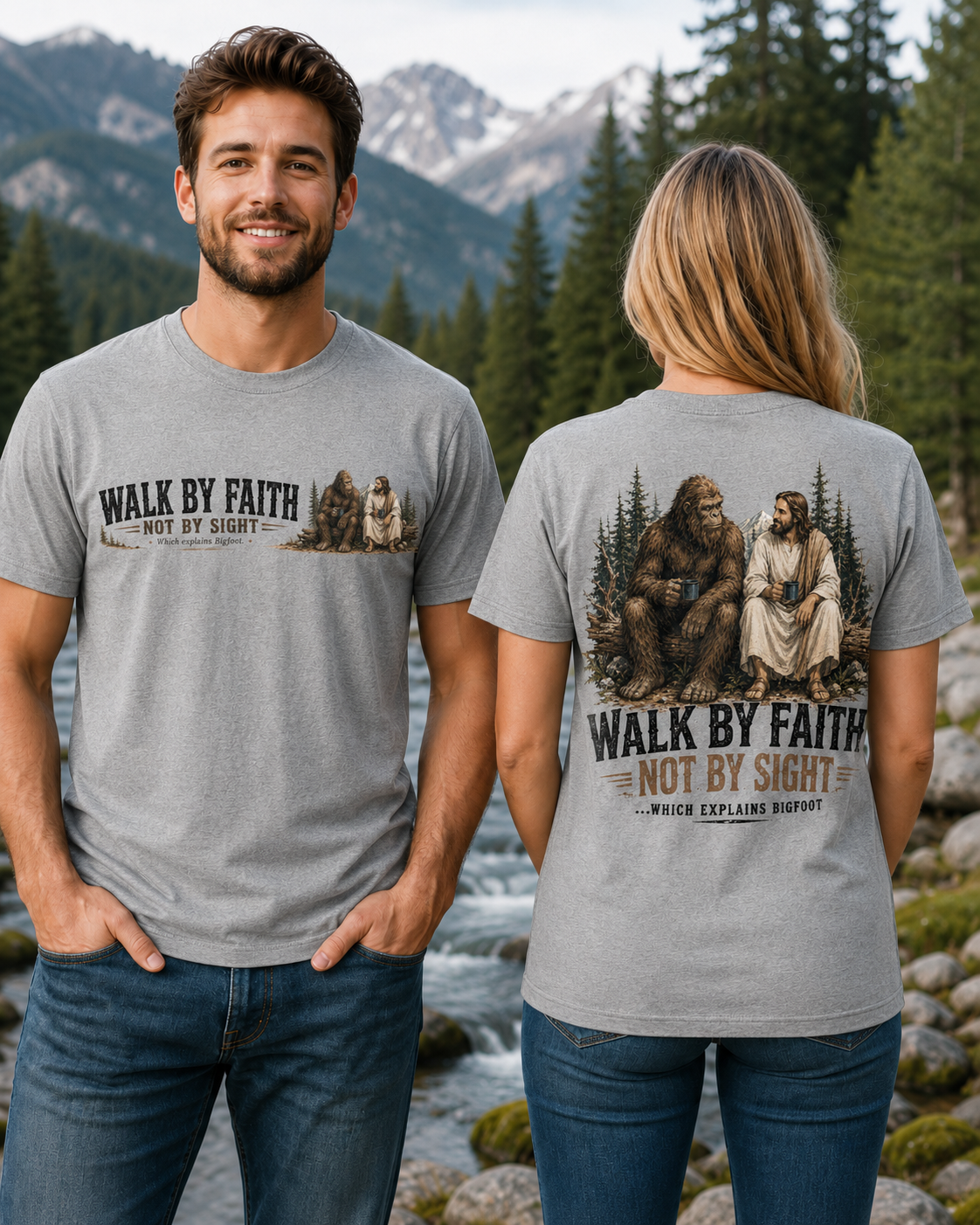 Walk by Faith Bigfoot & Jesus T-Shirt | Funny Christian Sasquatch Tee