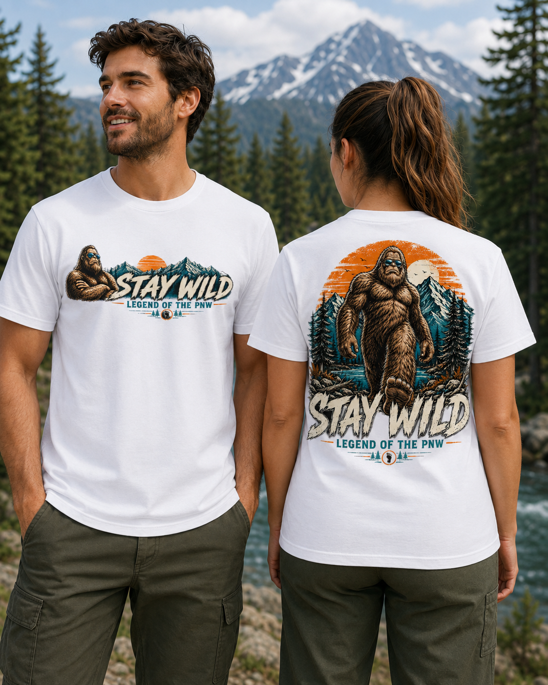 Stay Wild Bigfoot T-Shirt – Legend of the PNW Front & Back Tee