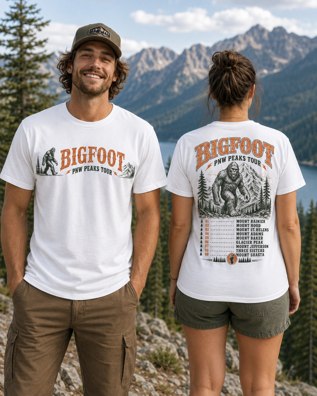 Bigfoot PNW Peaks Tour T-Shirt – Front & Back Sasquatch Mountain Tee