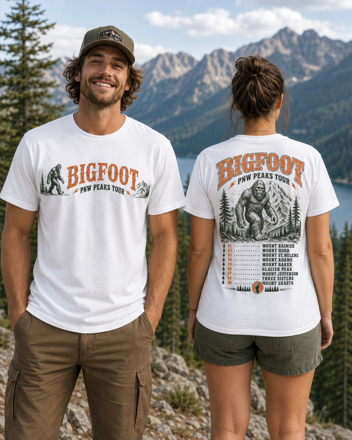Bigfoot PNW Peaks Tour T-Shirt – Front & Back Sasquatch Mountain Tee